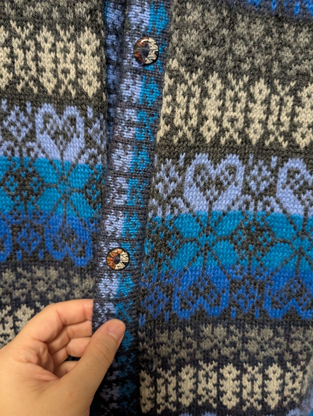 Alpaca Connection 100% Alpaca Cardigan Blue Fair Isle XL - Picture 8 of 11